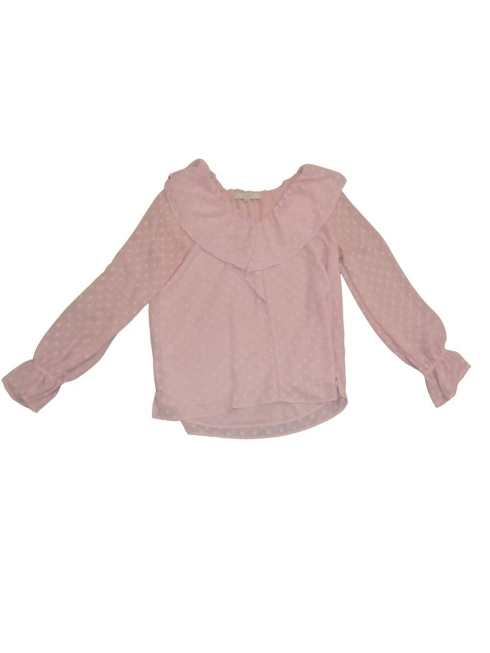 LOFT Light Pink Ruffle Collar Polka Dot Blouse